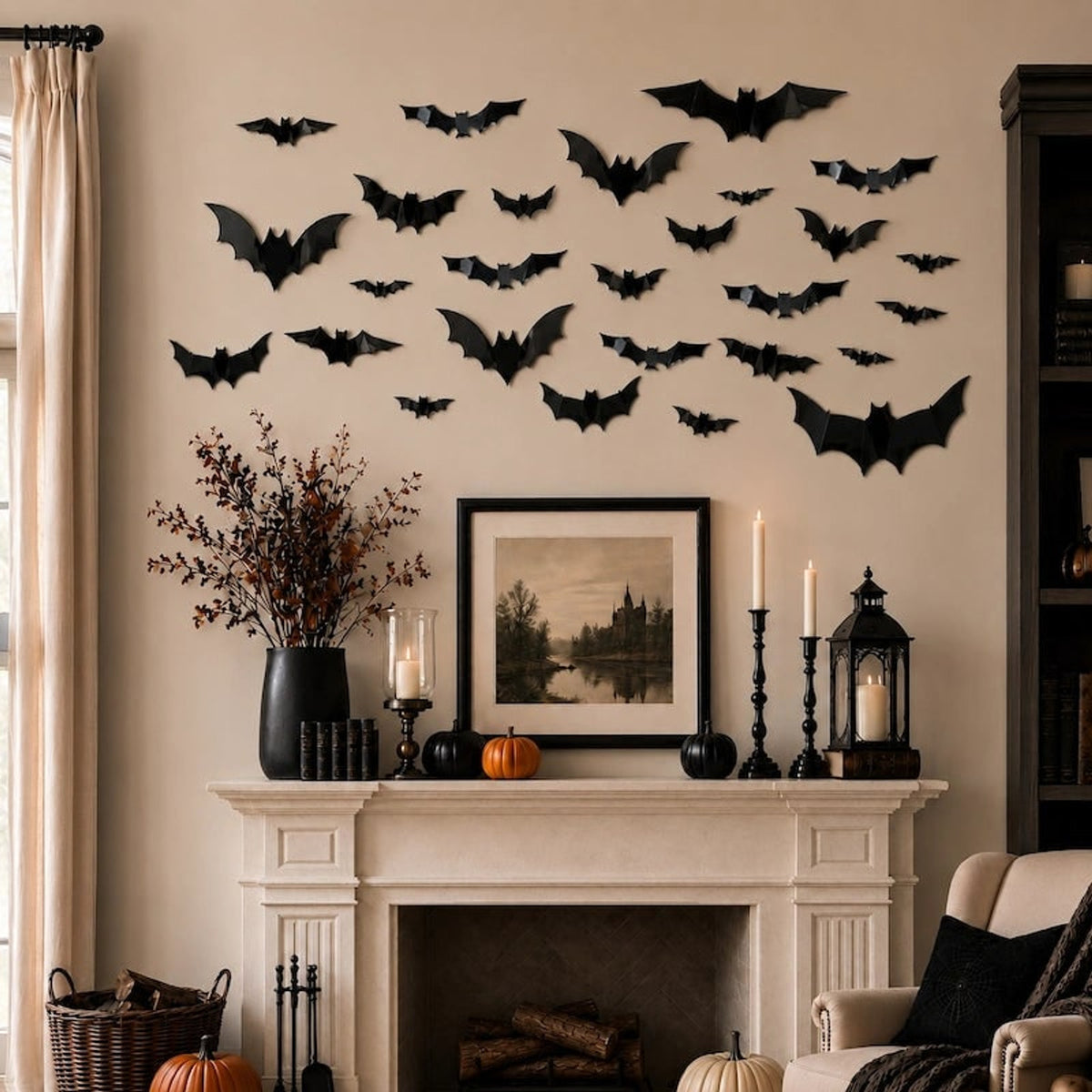 Halloween 3D Bat Swarm Wall Decor With Foldable Wings - Image 2