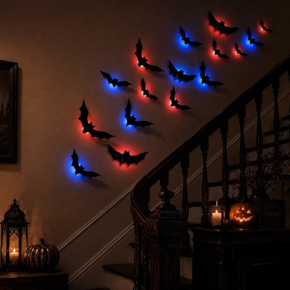 Halloween 3D Bat Swarm Wall Decor With Foldable Wings - Image 3