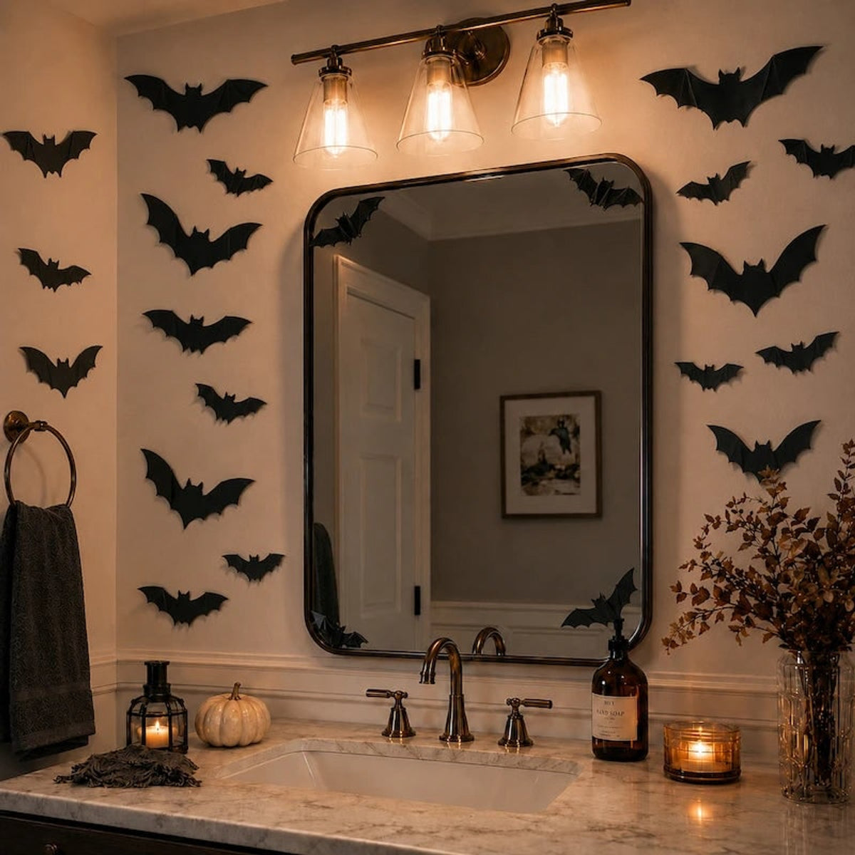 Halloween 3D Bat Swarm Wall Decor With Foldable Wings - Image 6