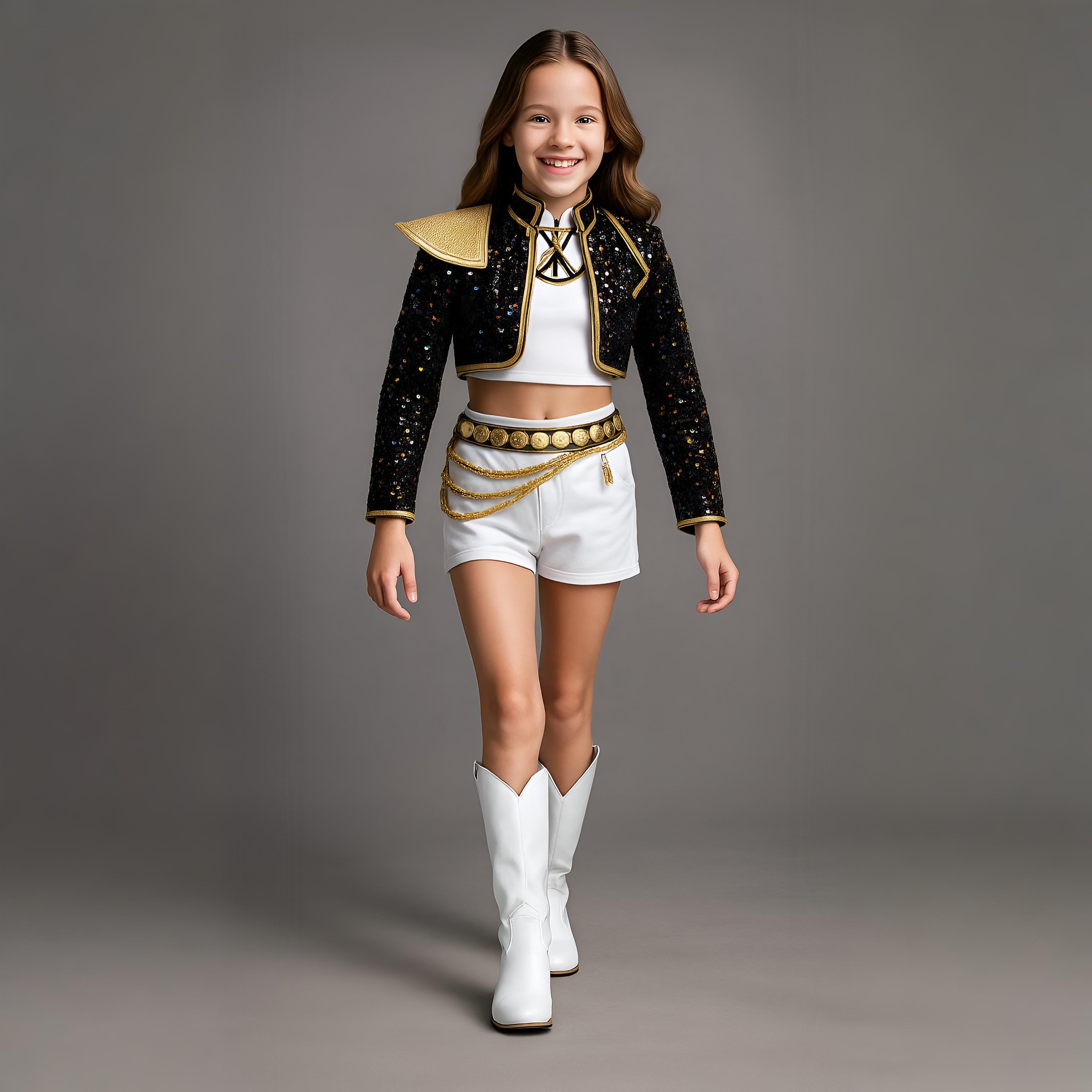 Halloween Costume Sequin Stage Outfit Black Gold - Image 1