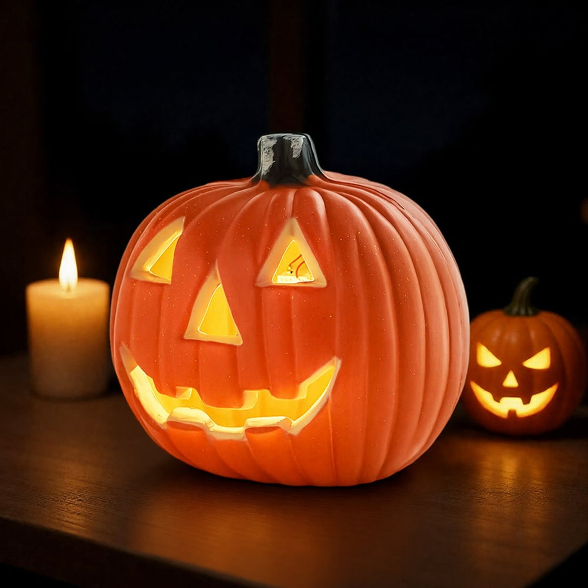 Halloween Lantern LED Pumpkin With Warm-Colored Glow Orange Plastic Design Battery Operated For Indoor And Outdoor Decor - Image 4