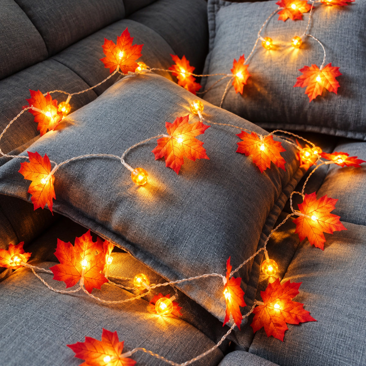 Halloween LED Leaf Light String With Artificial Maple Leaves - Image 4