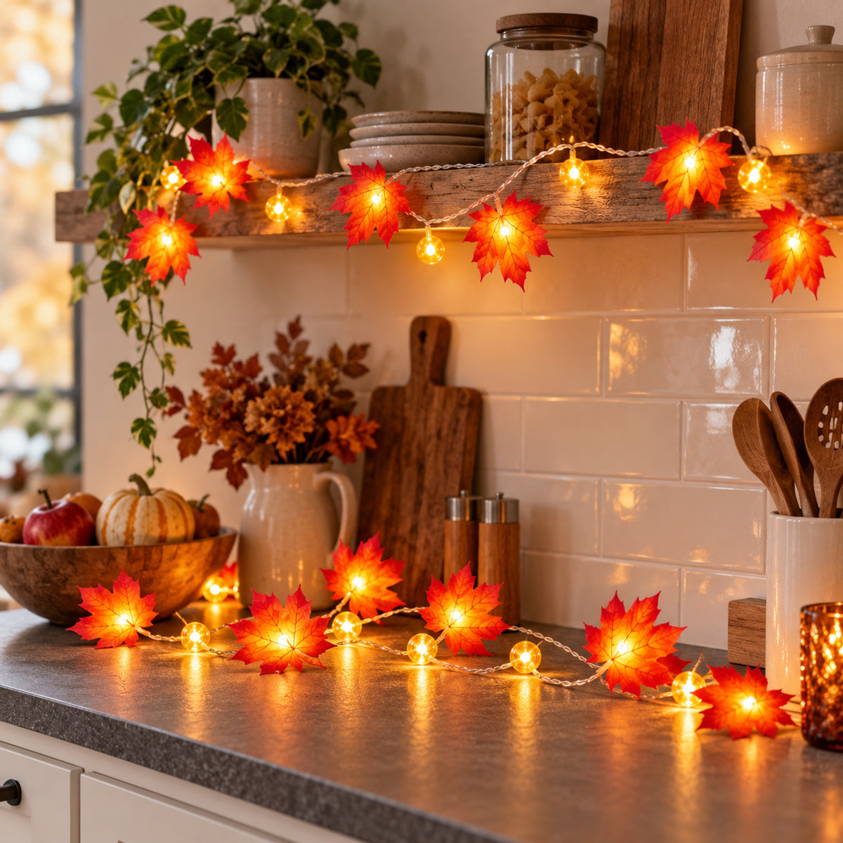 Halloween LED Leaf Light String With Artificial Maple Leaves - Image 3