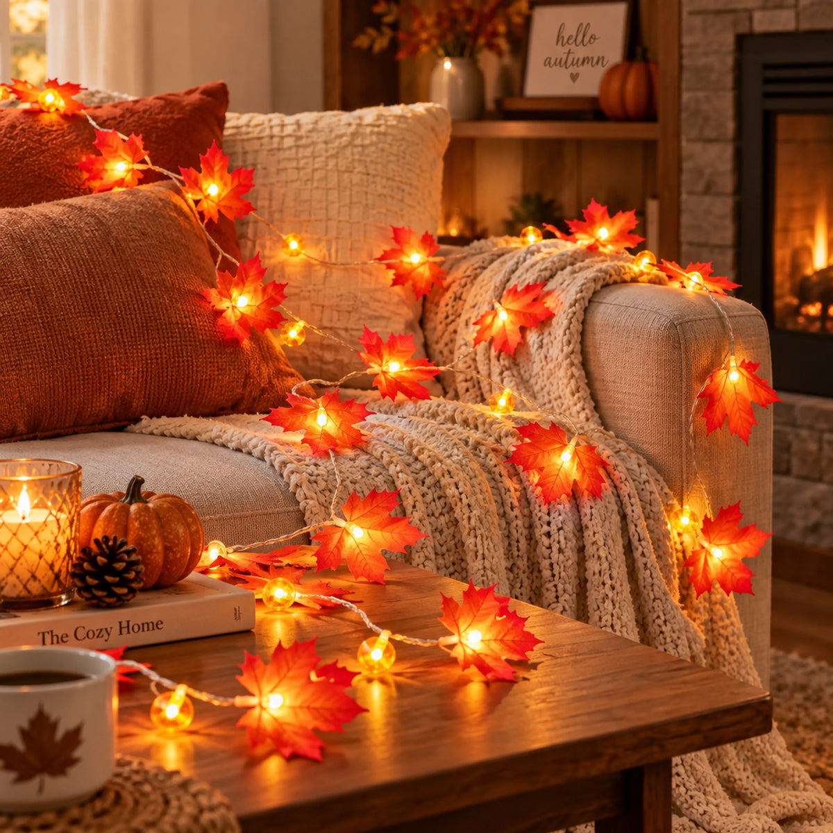 Halloween LED Leaf Light String With Artificial Maple Leaves - Image 2
