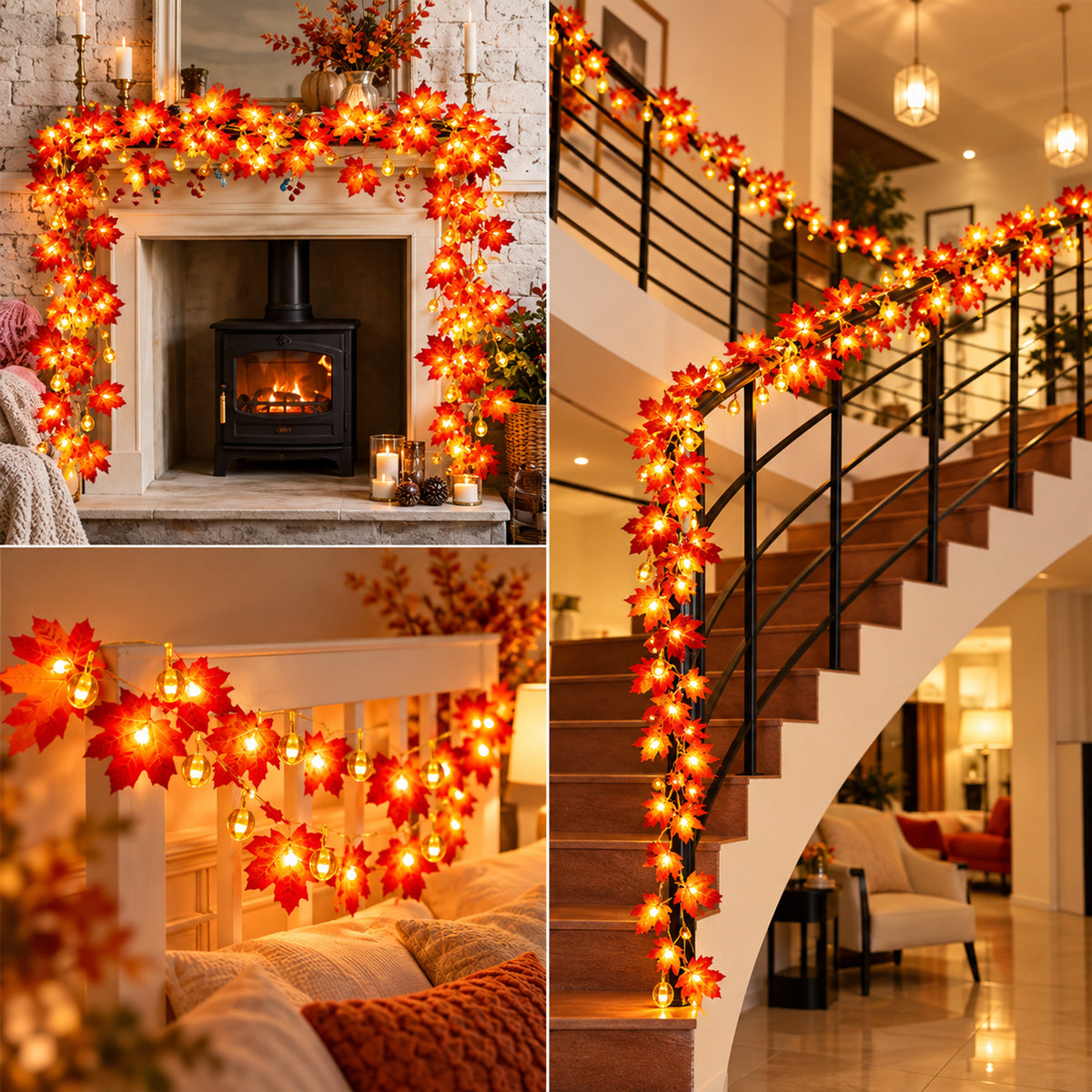 Halloween LED Leaf Light String With Artificial Maple Leaves - Image 6