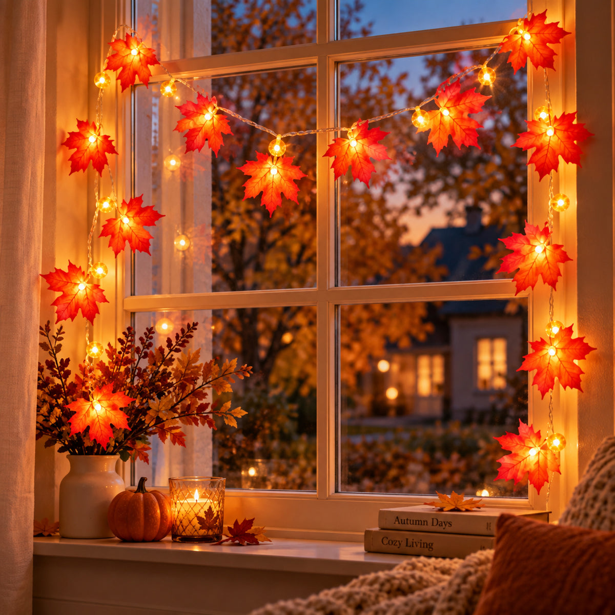 Halloween LED Leaf Light String With Artificial Maple Leaves - Image 5