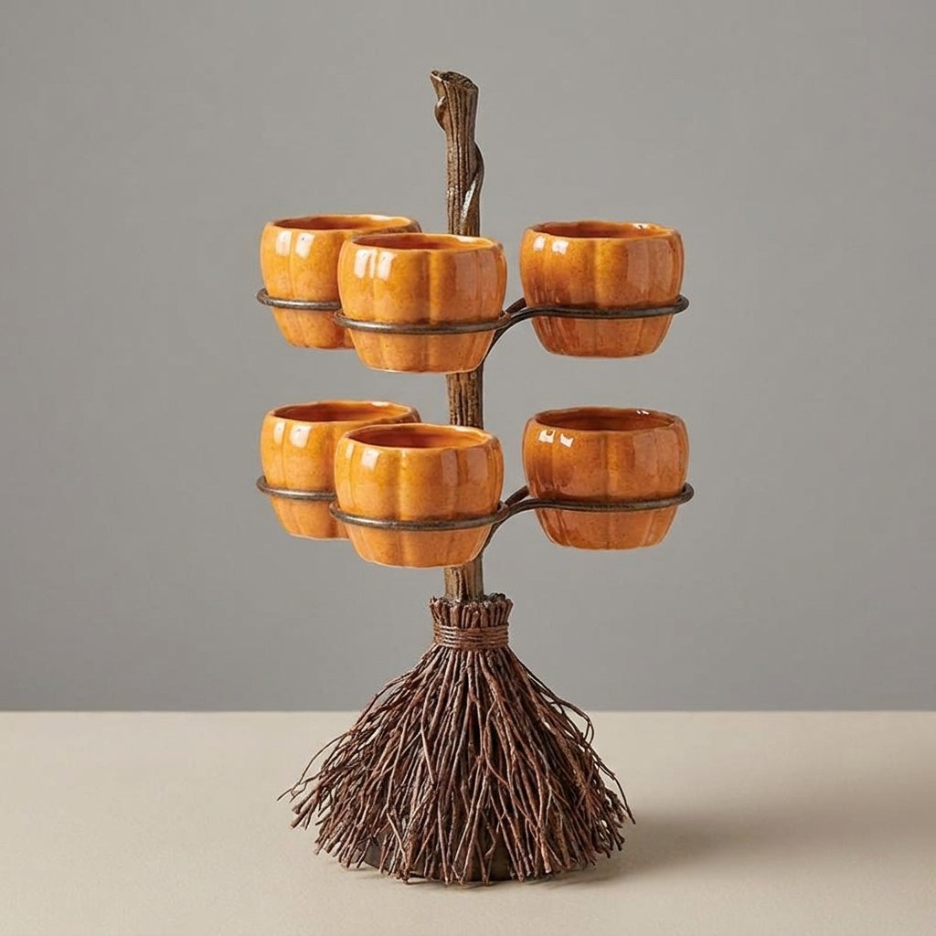 Pumpkin Decorations Halloween Decoration Broomstick Snack Bowls Rack - angle