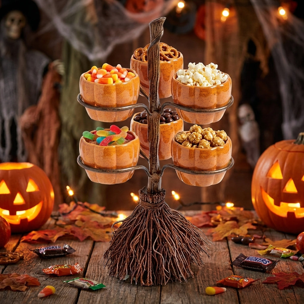 Pumpkin Decorations Halloween Decoration Broomstick Snack Bowls Rack - hero