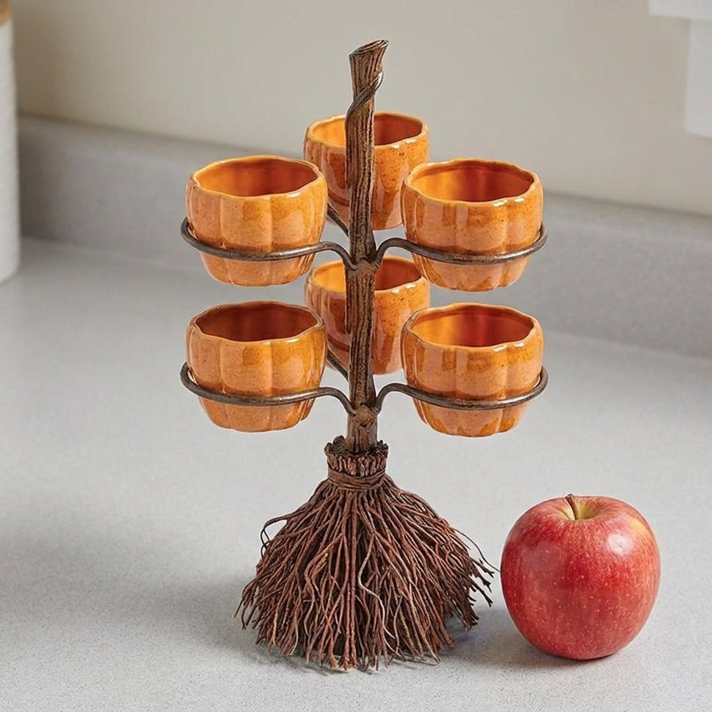 Pumpkin Decorations Halloween Decoration Broomstick Snack Bowls Rack - scale