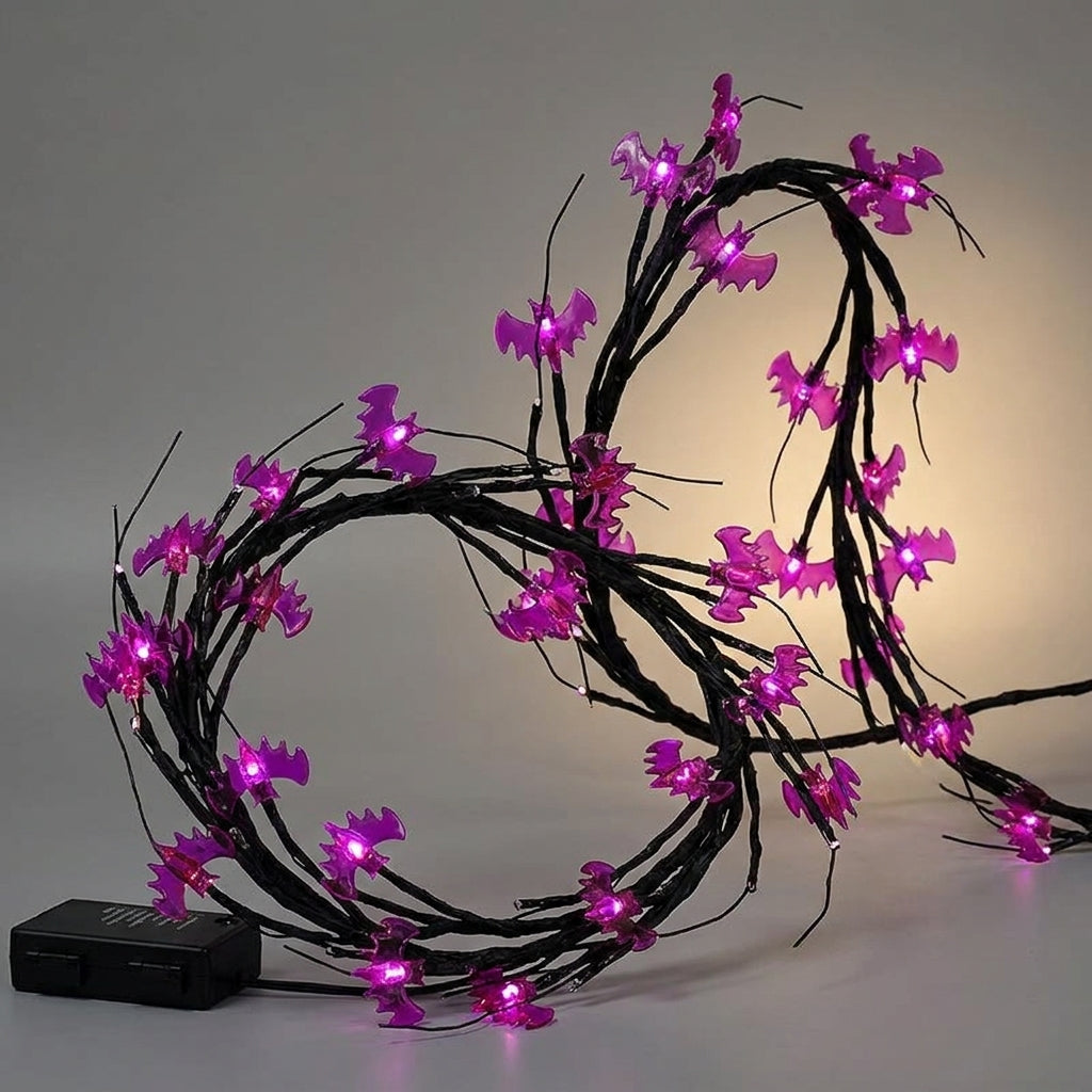 Halloween Vine String Lights LED Black Twigs Bat Decorations - angle