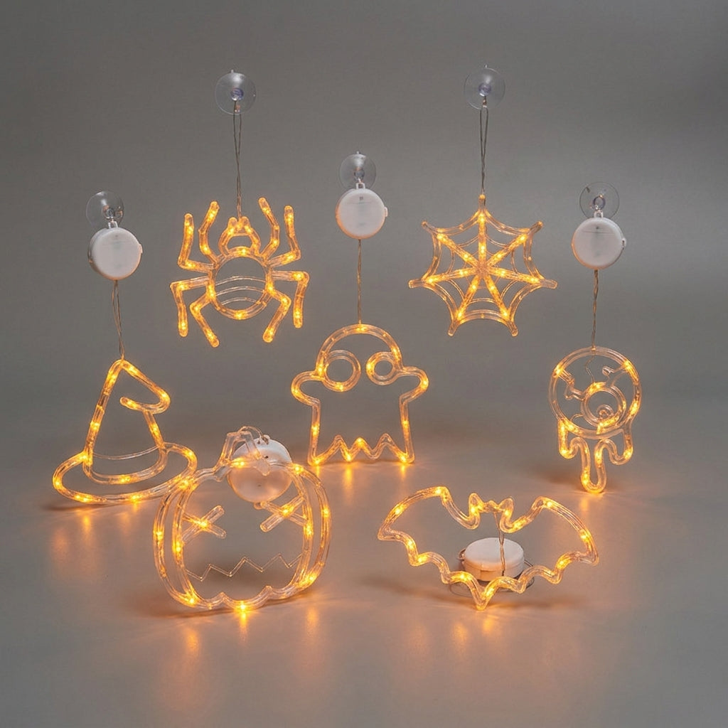 Halloween Window Hanging Lights Orange LED Suction Cup Party Decor - angle