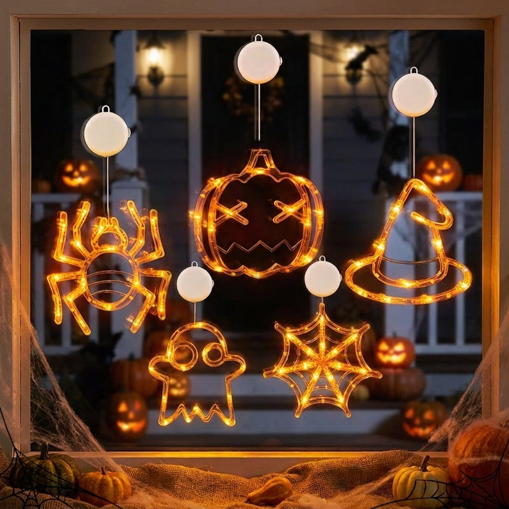 Halloween Window Hanging Lights Orange LED Suction Cup Party Decor - hero