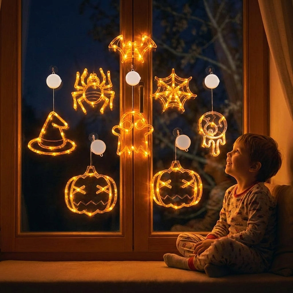 Halloween Window Hanging Lights Orange LED Suction Cup Party Decor - in-use