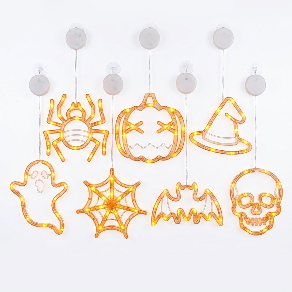 Halloween Window Hanging Lights Orange LED Suction Cup Party Decor - studio
