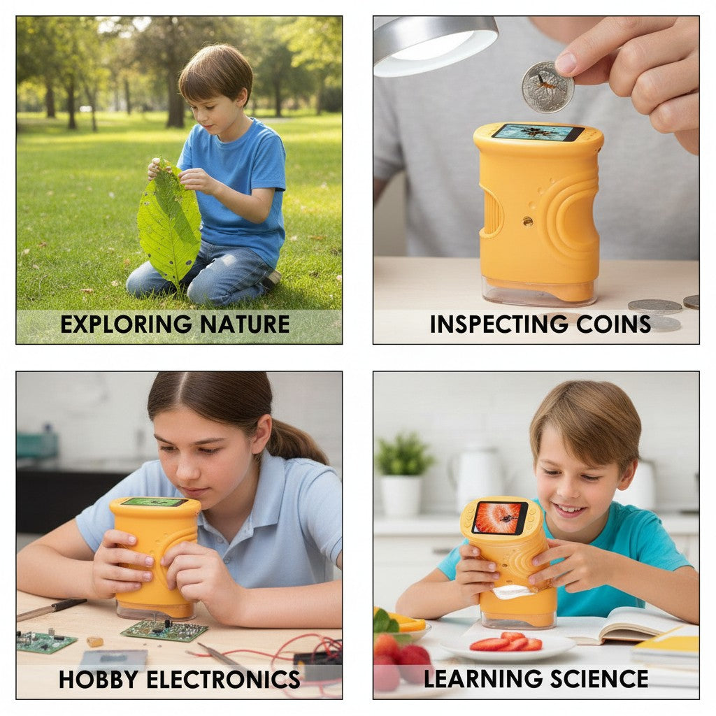 Digital Microscope 1000X, Handheld Pocket Microscope for Kids, Coins and Hobby benefits