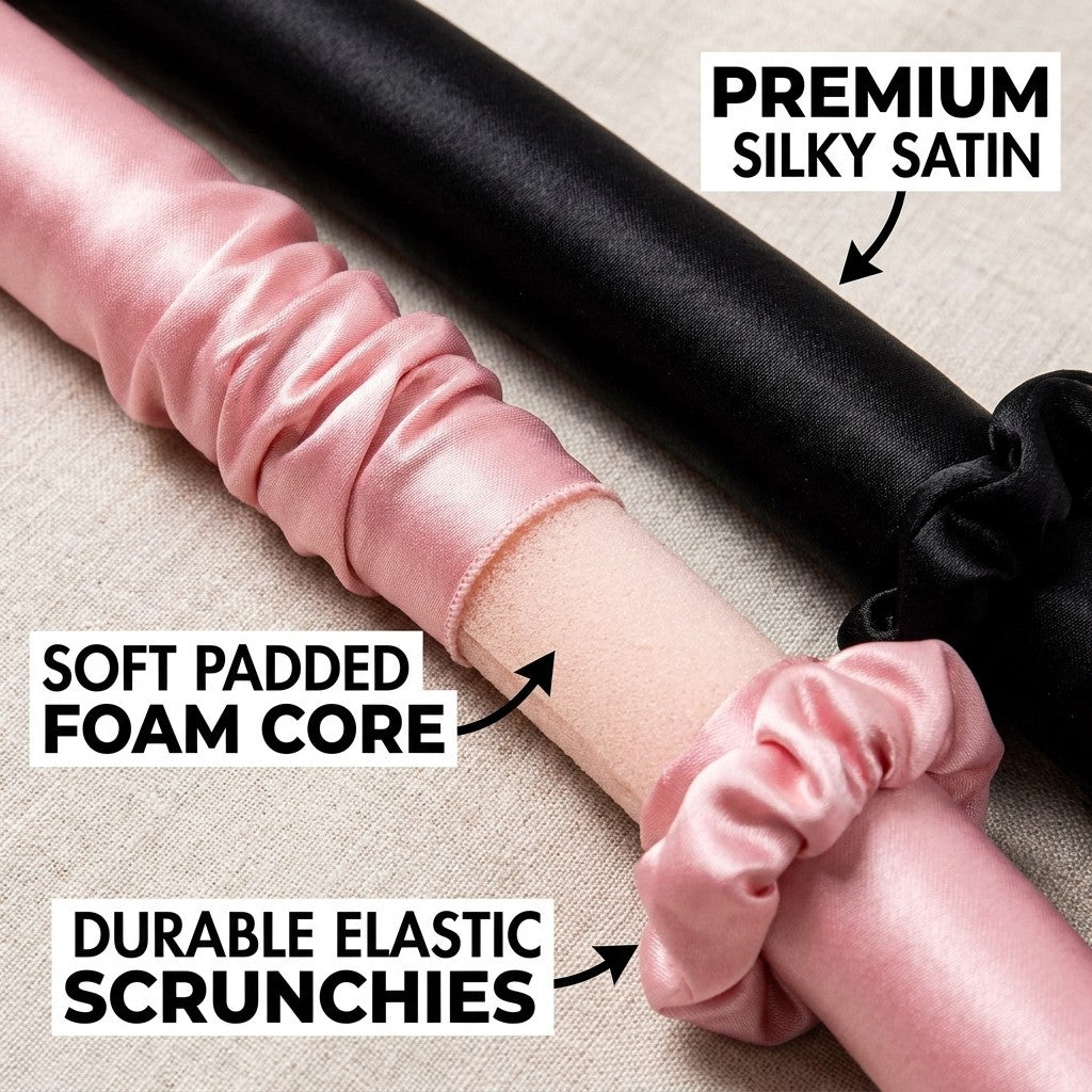 satin heatless hair curler close-up construction and materials