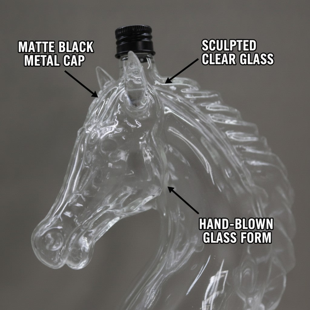 horse head glass decanter close-up construction and materials