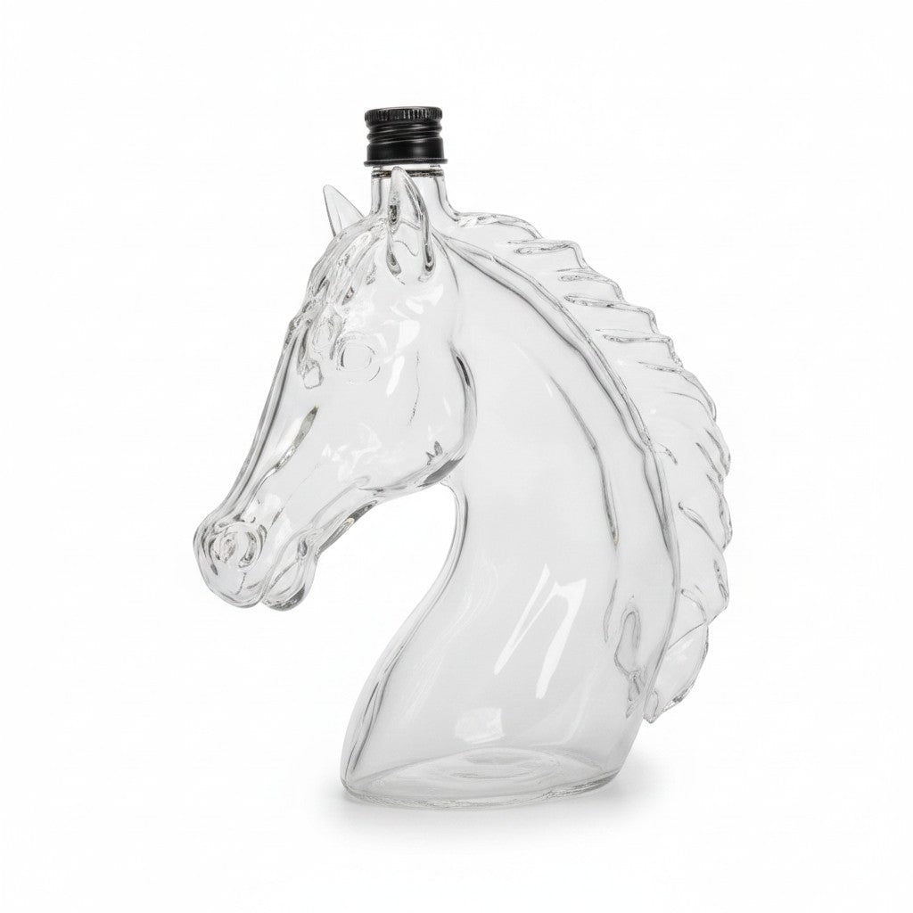 horse head glass decanter product photo on white background
