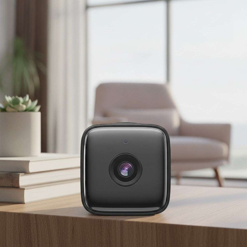 mini security camera in use, lifestyle scene