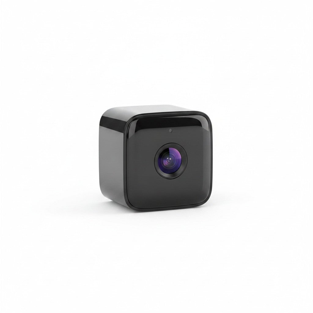 mini security camera product photo on white background
