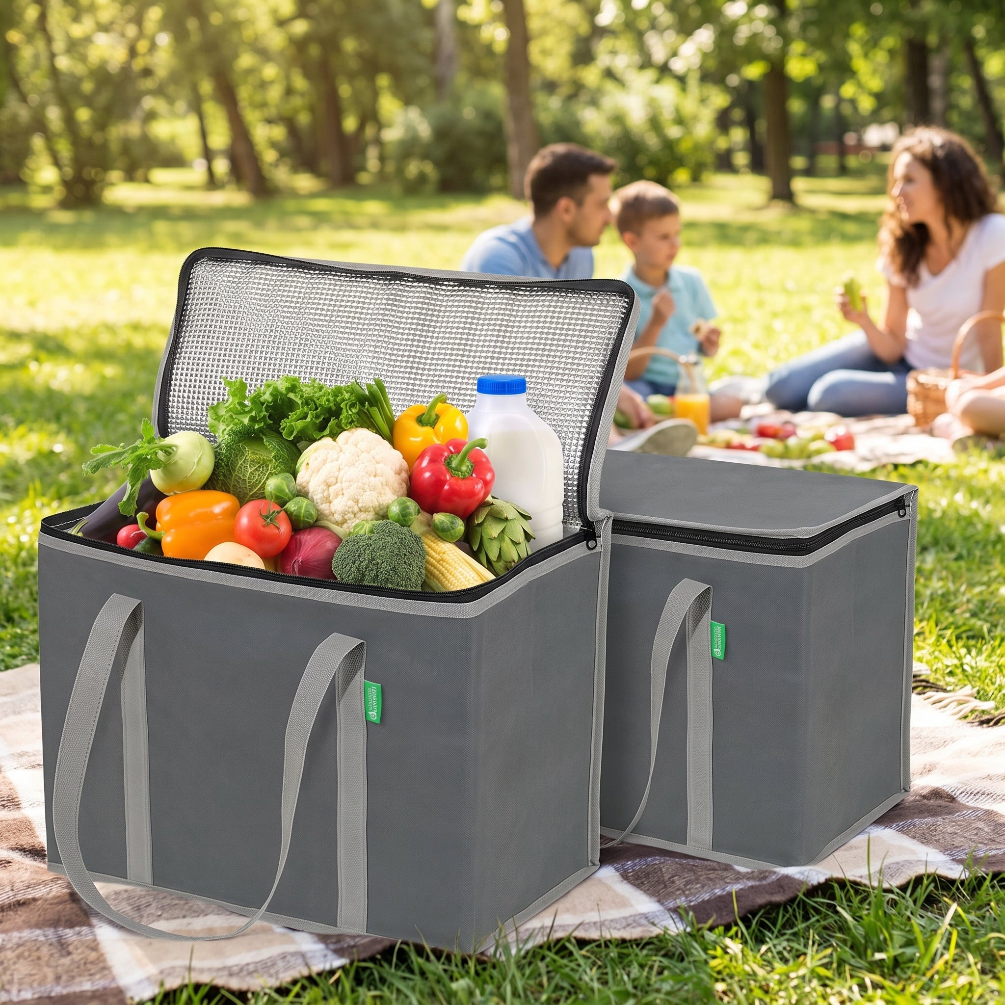 Lunch Bag Insulated Cooler Set Two Gray Foldable - hero