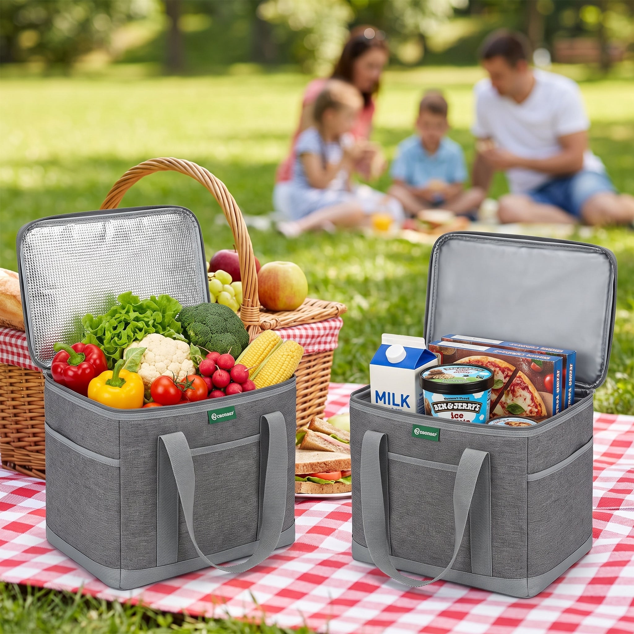 Shopping Bag Cooler Insulated Set Gray Foldable Food - hero