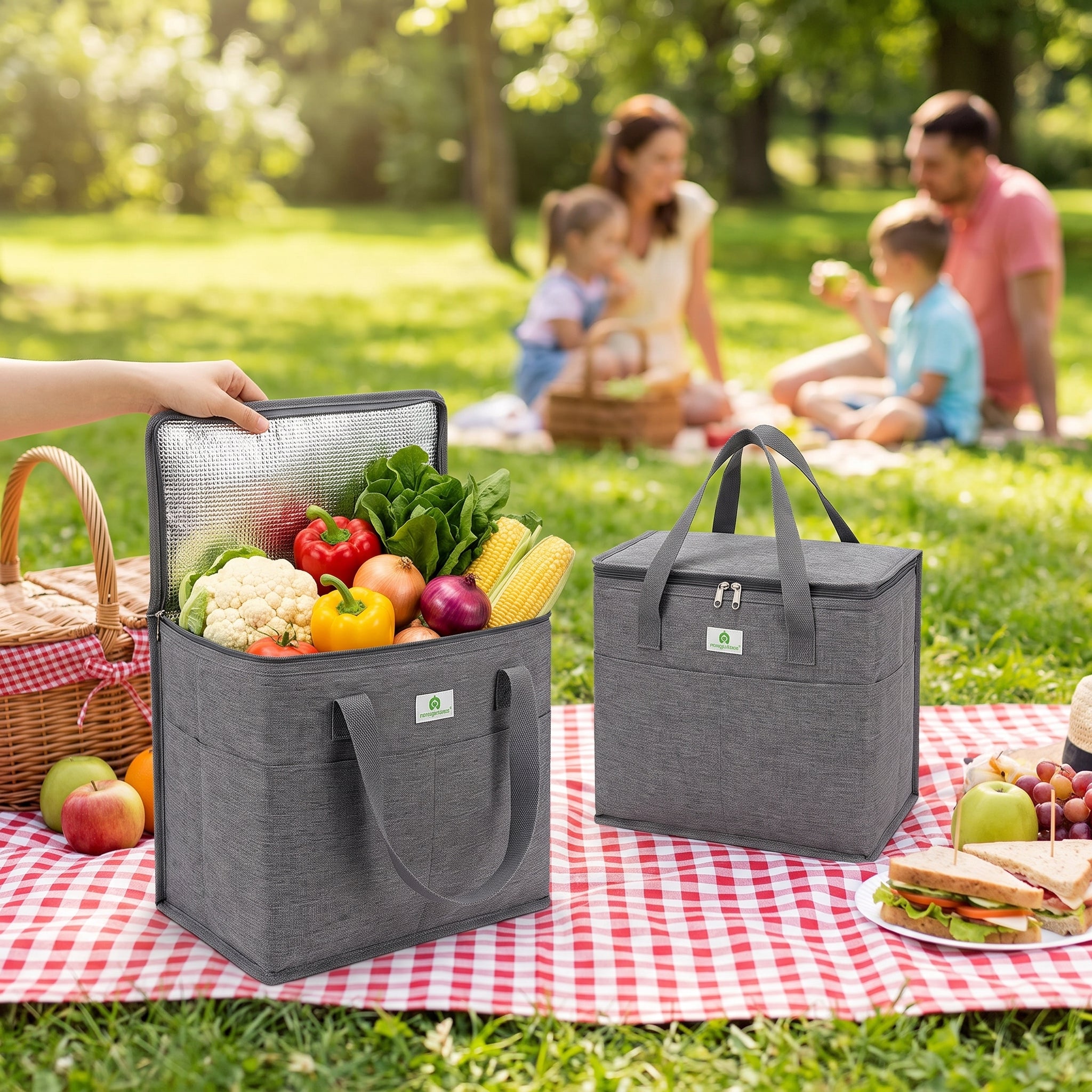 Lunch Bag Insulated Cooler Set Two Gray Foldable - hero