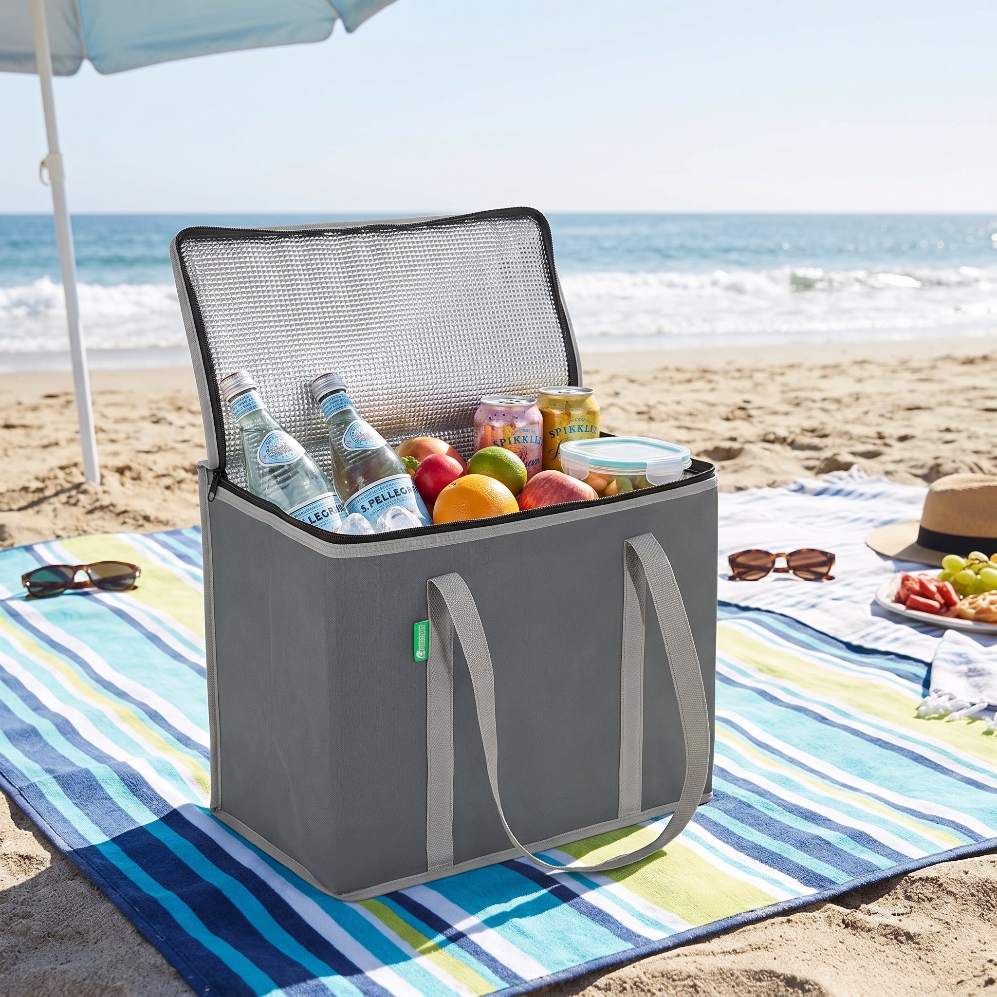 Shopping Bag Cooler Insulated Set Gray Foldable Food - in-use