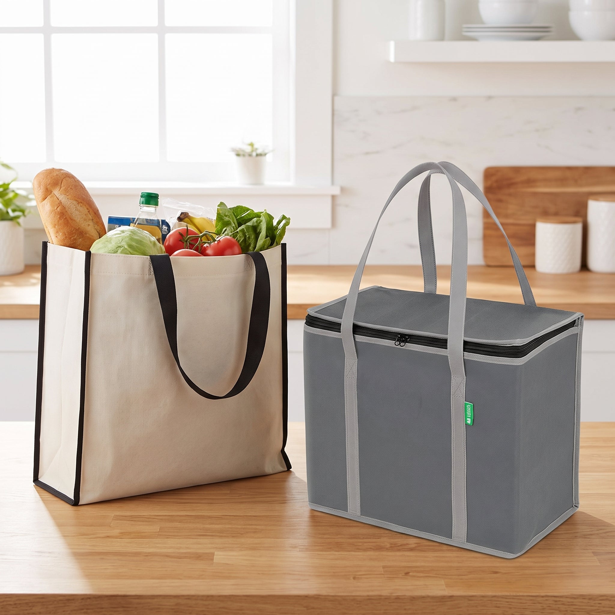 Shopping Bag Cooler Insulated Set Gray Foldable Food - scale