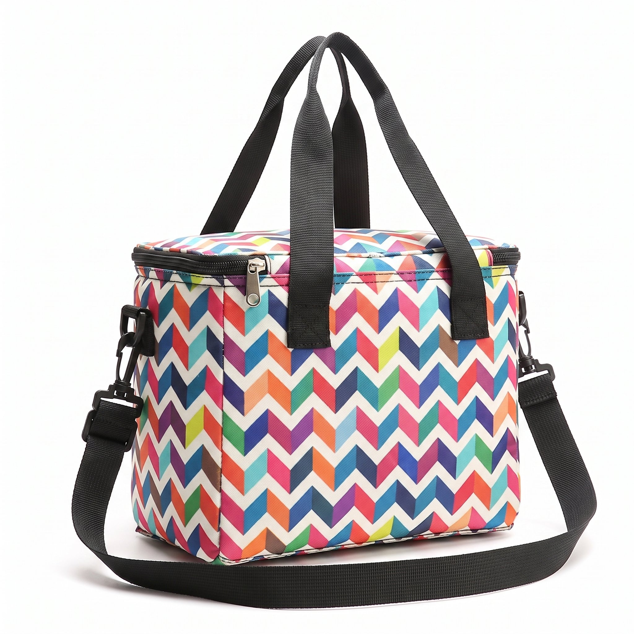 Lunch Bag Insulated Portable Cooler Strap Multi-Patterned - angle
