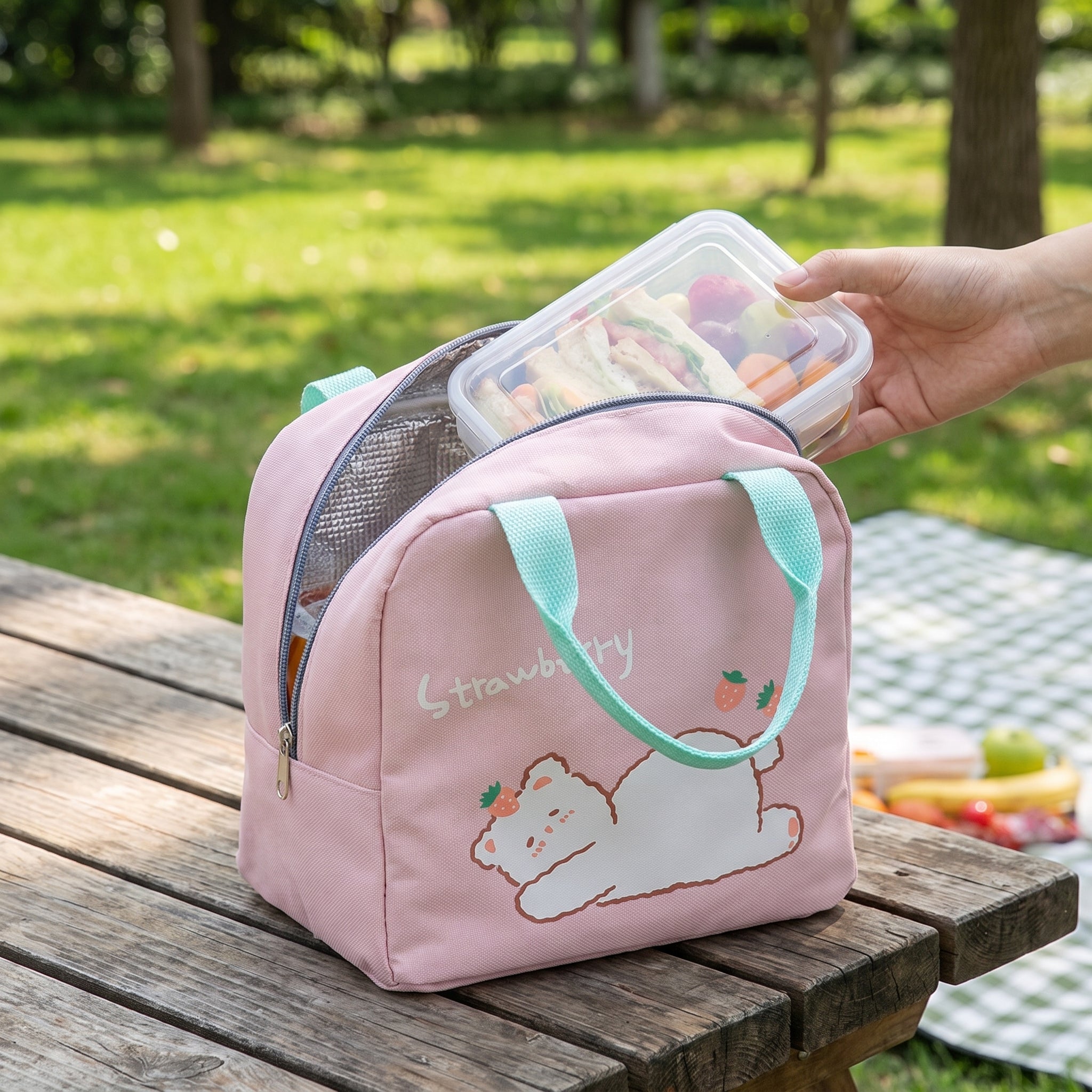 Lunch Bag Insulated Cooler for Work Soft-Sided Fabric Design - in-use