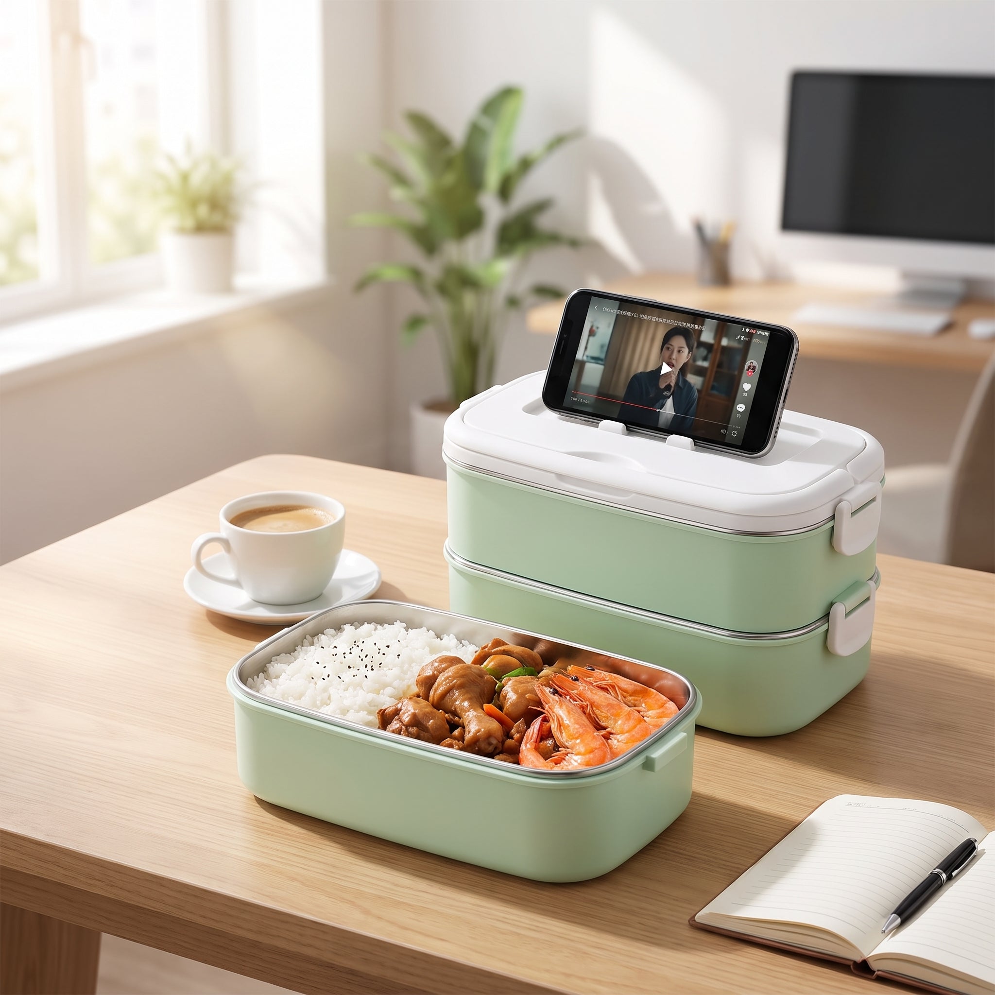 Insulated Lunch Box Bento Food Storage Container Multi-Tiered - in-use