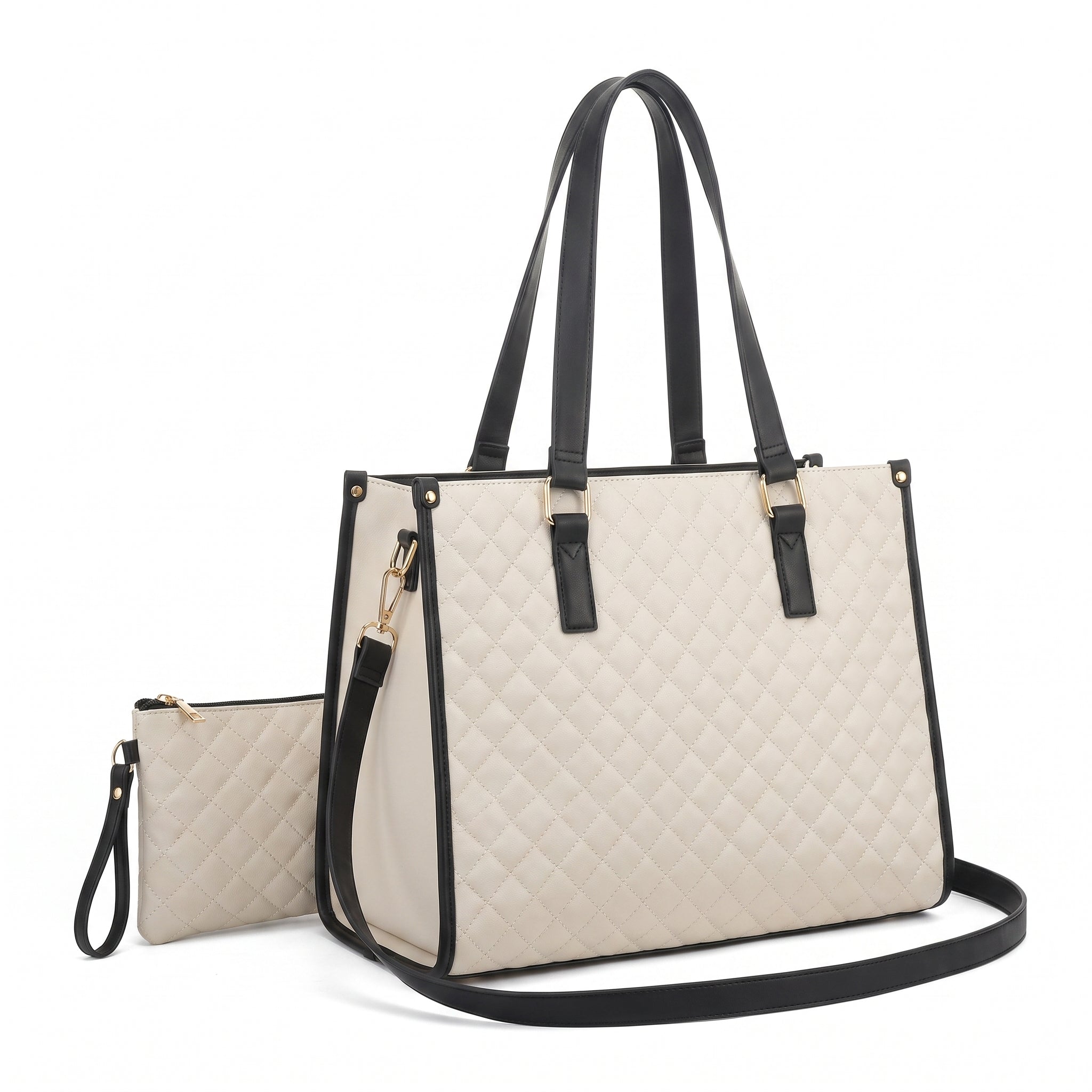 Women's Lunch Bag Insulated Lunch Tote Bag Laptop Bag Quilted Pouch - angle
