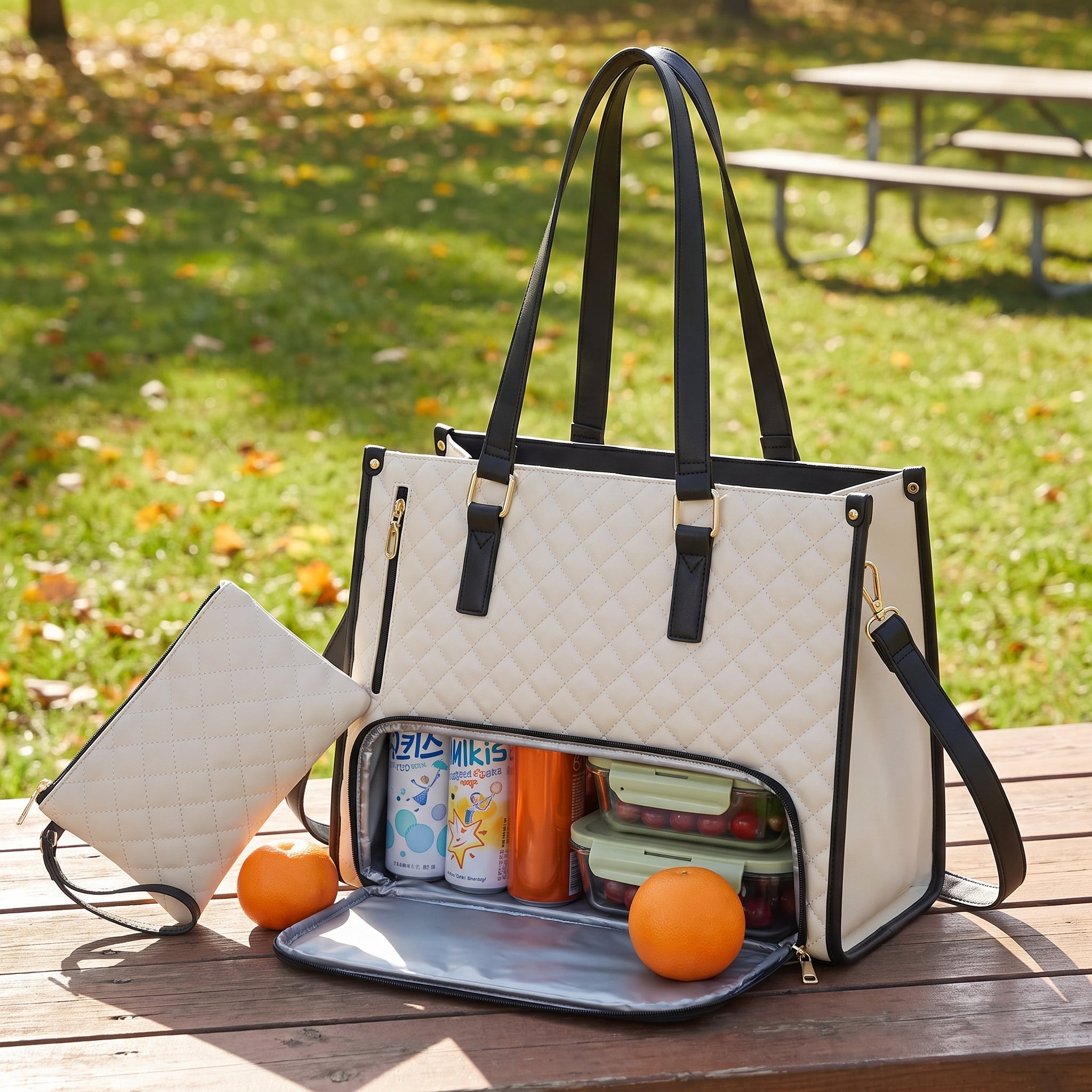 Women's Lunch Bag Insulated Lunch Tote Bag Laptop Bag Quilted Pouch - hero