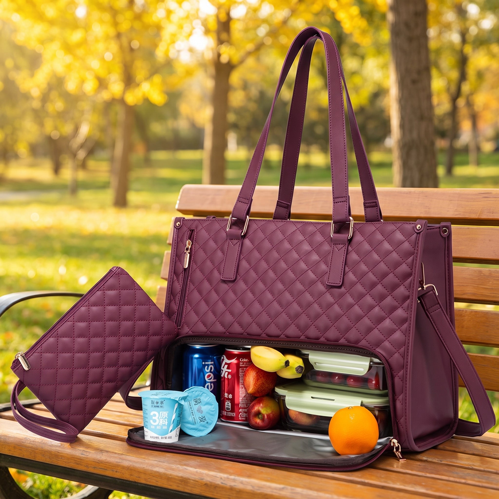 Women's Lunch Bag Insulated Lunch Tote Bag Laptop Bag Quilted Pouch - hero