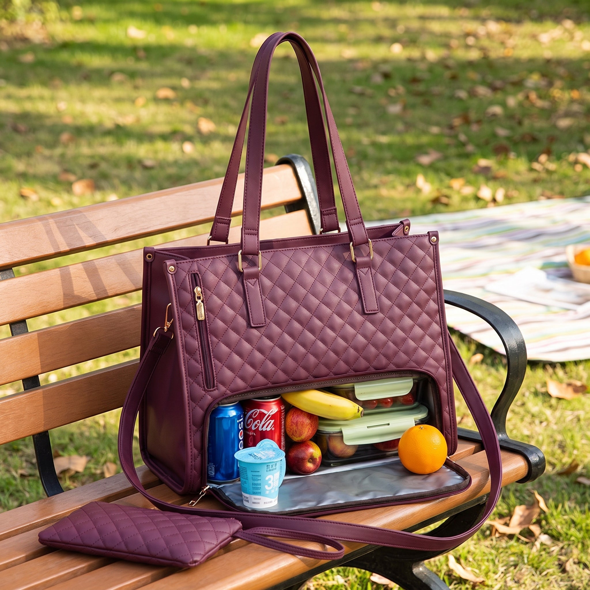 Women's Lunch Bag Insulated Lunch Tote Bag Laptop Bag Quilted Pouch - in-use