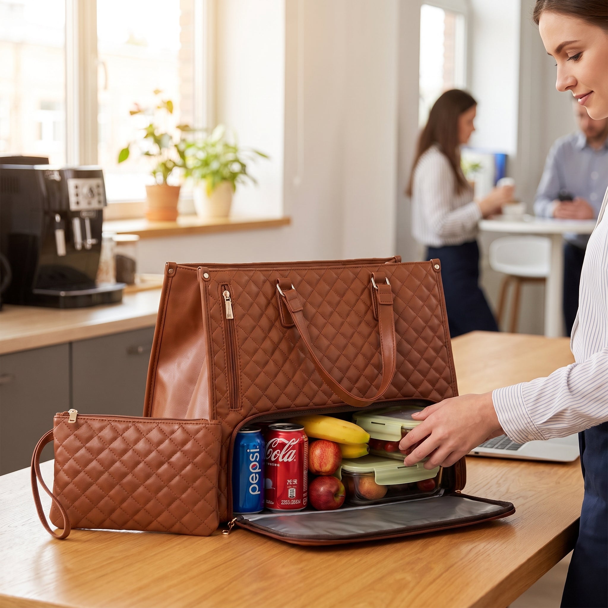 Women's Lunch Bag Insulated Lunch Tote Bag Laptop Bag Quilted Pouch - in-use