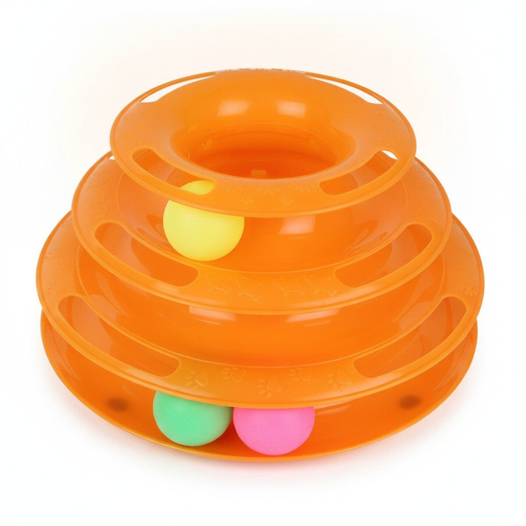 cat toy tower product photo on white background