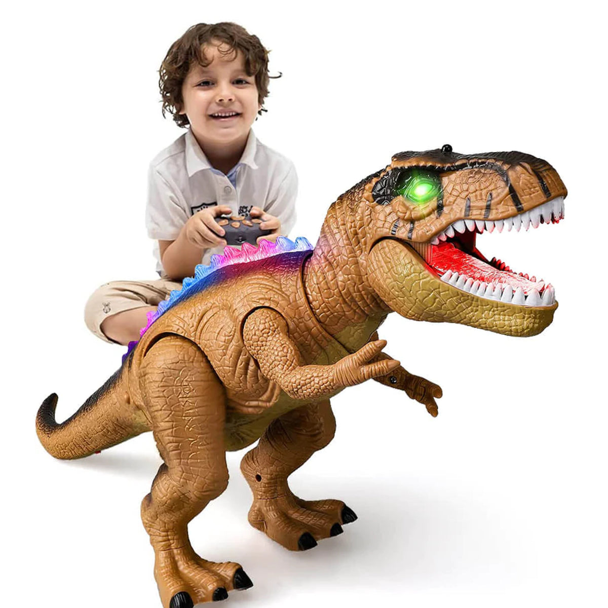 Interactive Dinosaur Toy With Remote Control Walking Action Roaring Sounds & LED Light Effects - Image 1