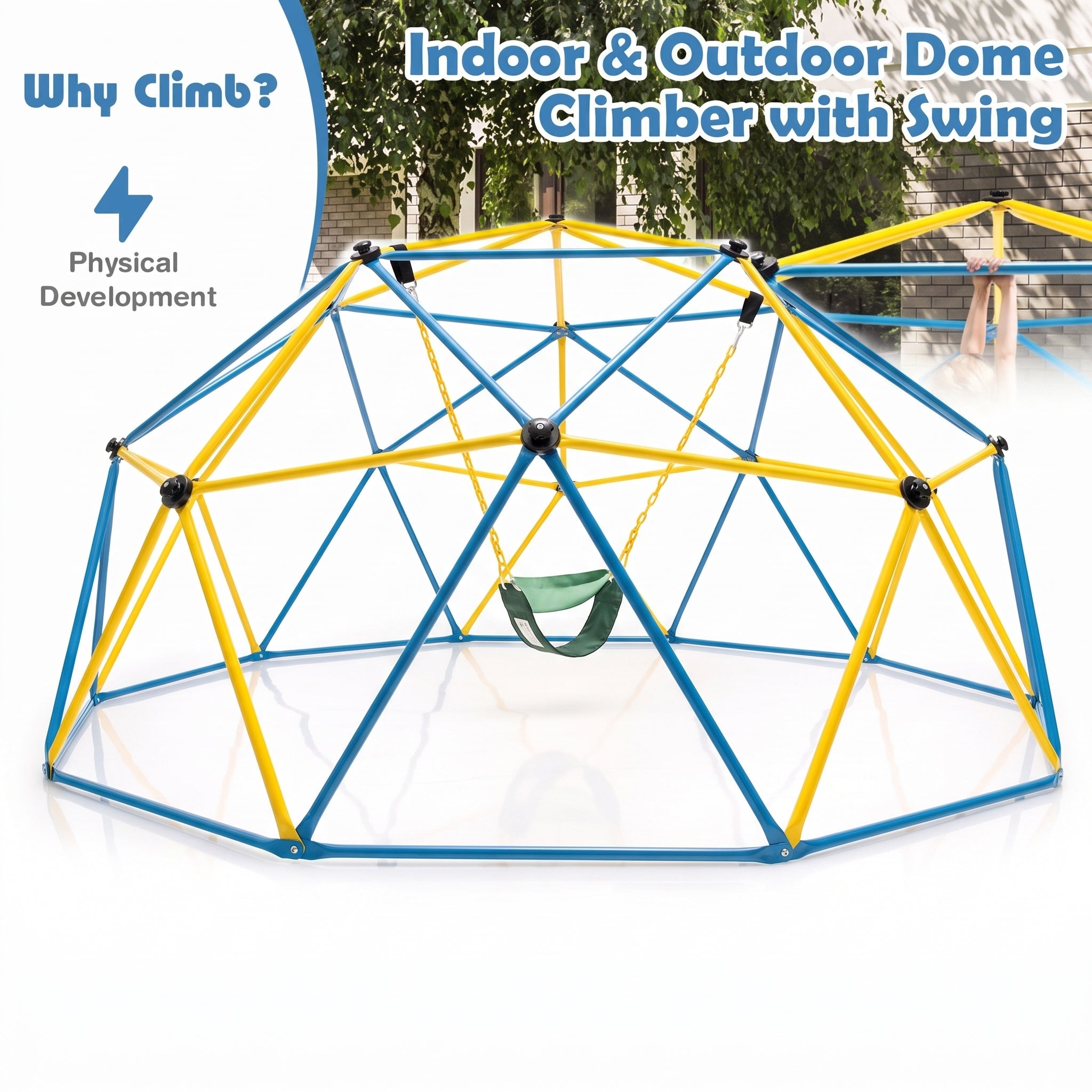 Geometric Dome Climber Climbing Backyard Jungle Gym Swing - angle