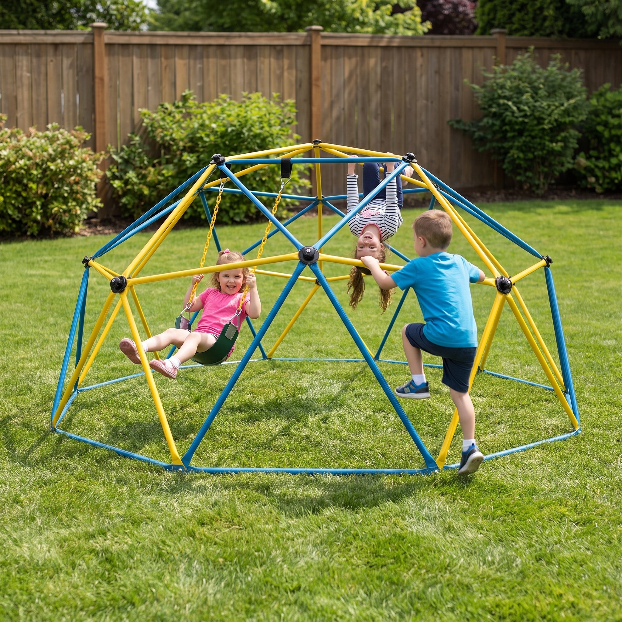 Geometric Dome Climber Climbing Backyard Jungle Gym Swing - in-use