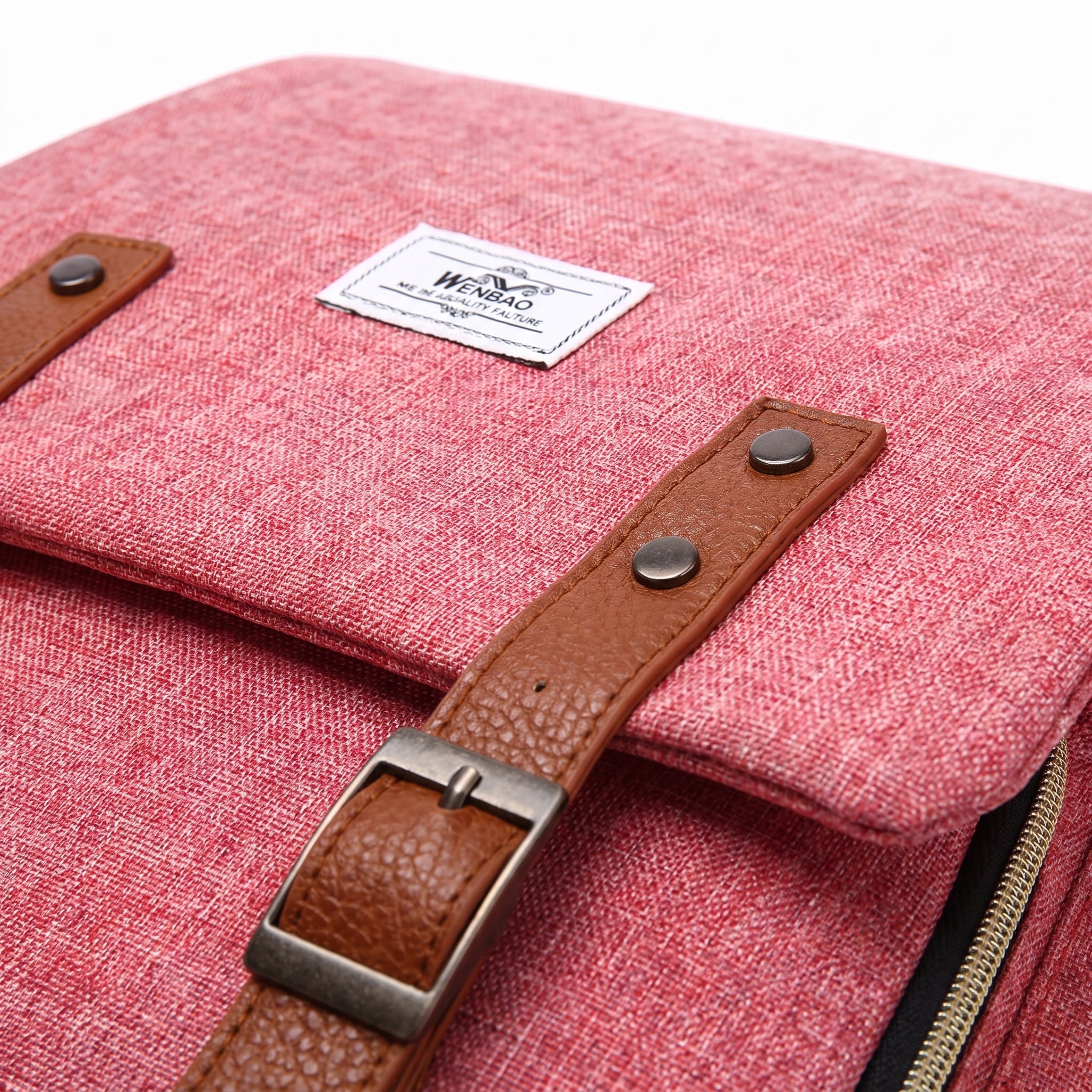 Laptop Backpack Pink And Blue Canvas With Faux Leather Accents - detail