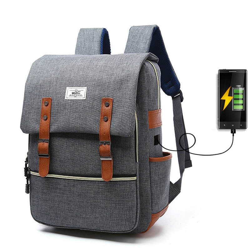 Laptop Bag Backpack Rechargeable Canvas USB Port - Image 3