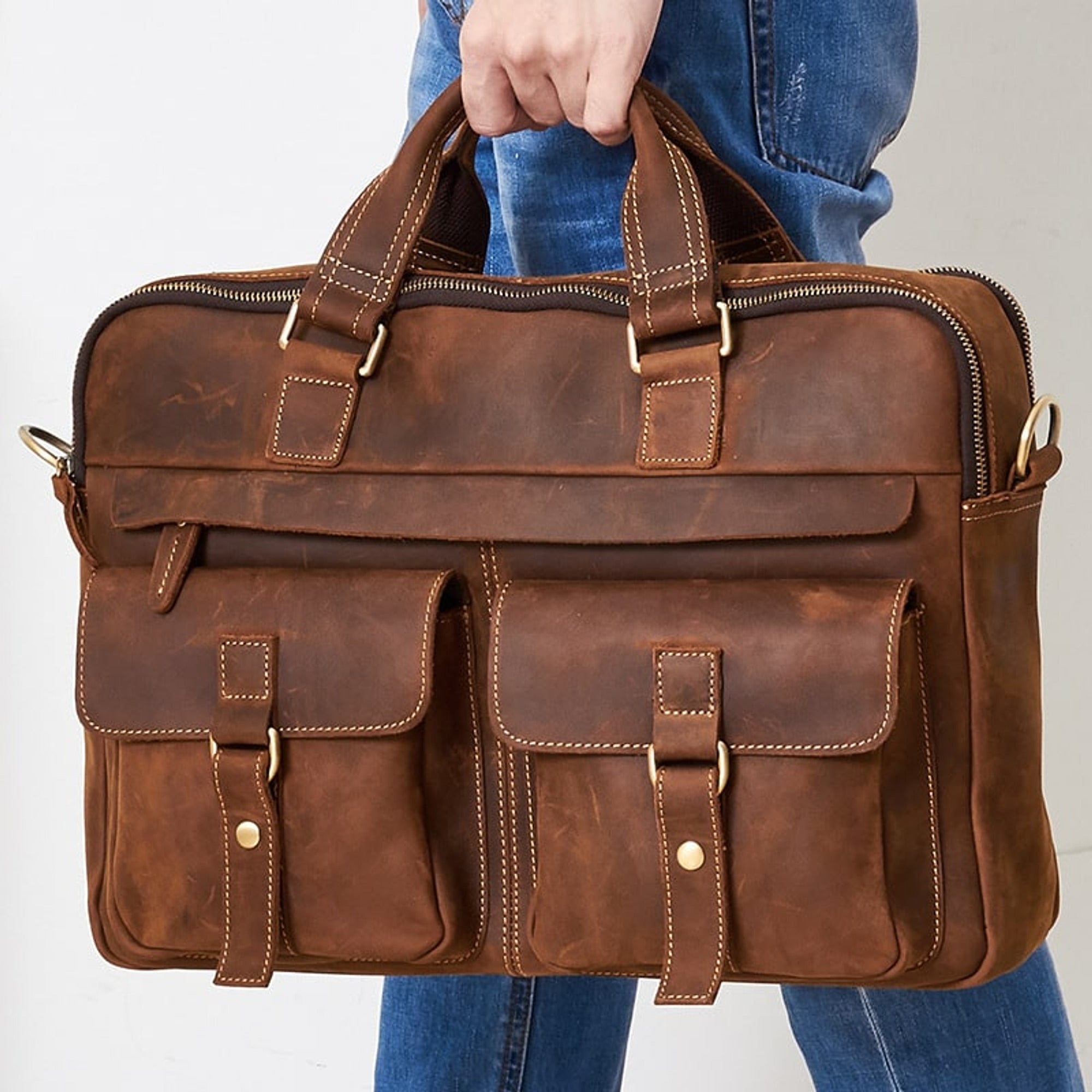 Laptop Bag Leather Briefcase Messenger - Image 1