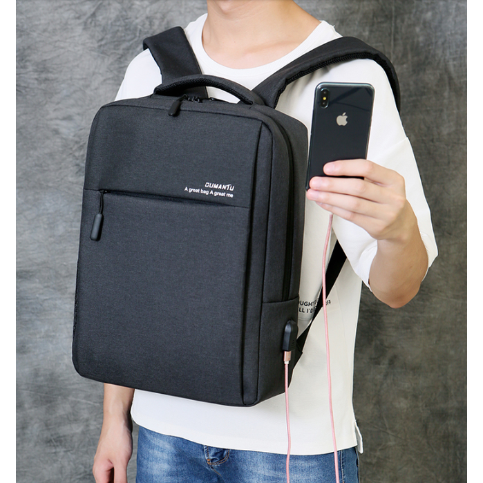 Laptop Bag Rechargeable Backpack Dark Grey Fabric Rectangular - Image 1