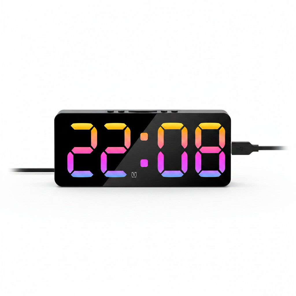 led digital alarm clock product photo on white background