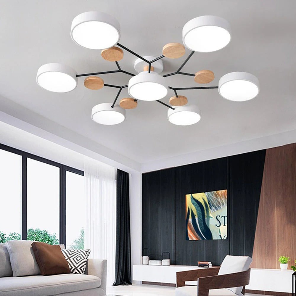 LED Ceiling Light Semi-Flush Ceiling Light Light Modern Multi-Arm Wood - Image 18