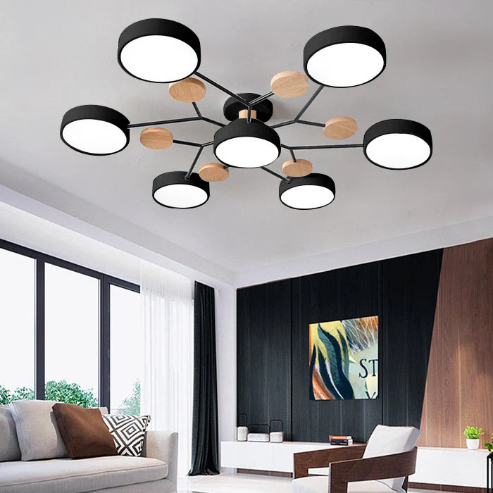 LED Ceiling Light Semi-Flush Ceiling Light Light Modern Multi-Arm Wood - Image 35