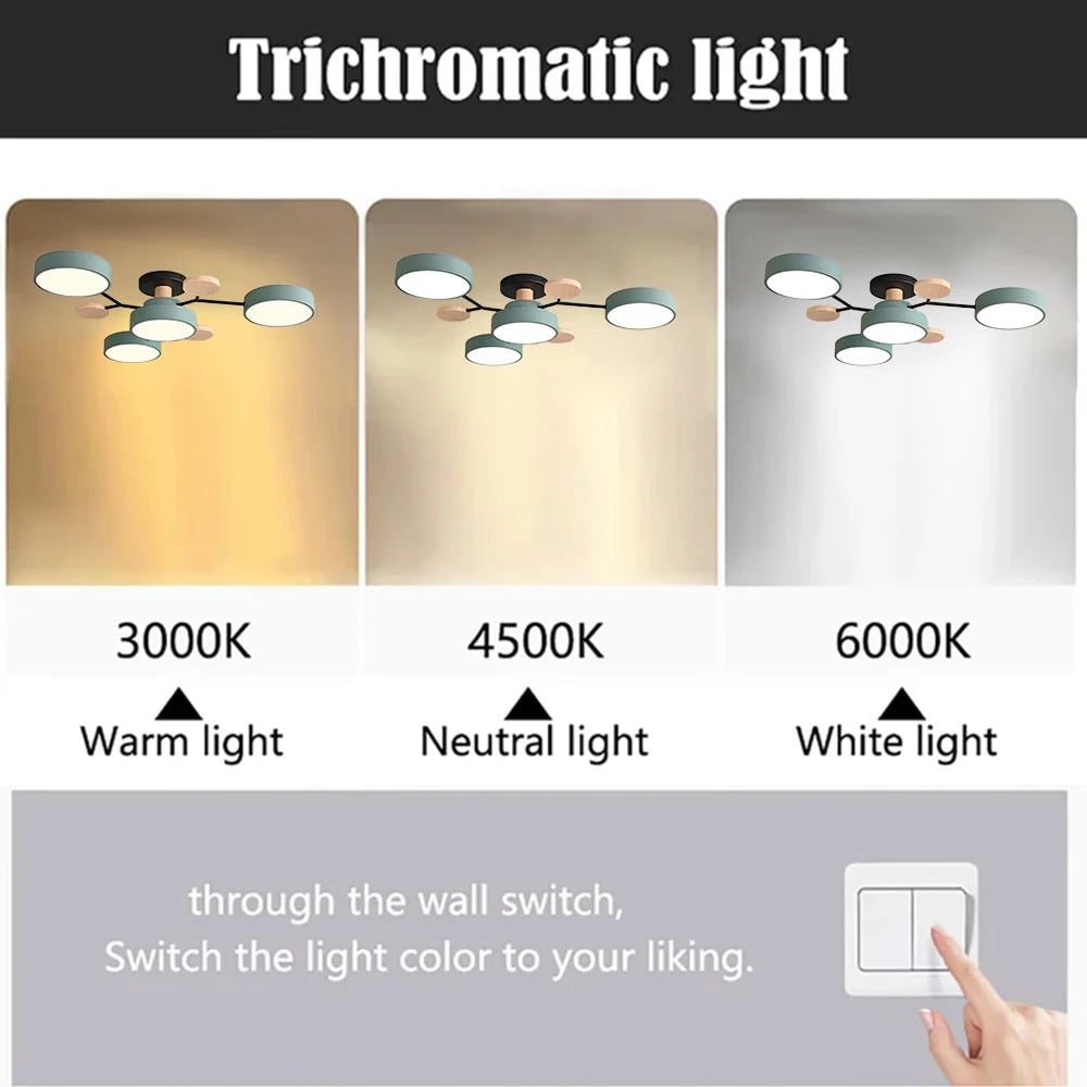 LED Ceiling Light Semi-Flush Ceiling Light Light Modern Multi-Arm Wood - Image 5