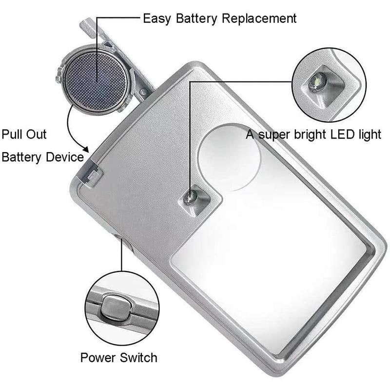 LED Illuminated Card Type Magnifier Reading Light Silver Plastic - Image 8